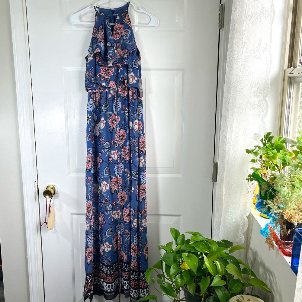 NWT Vince Camuto Size 2 Floral Halter Smocked Maxi Dress